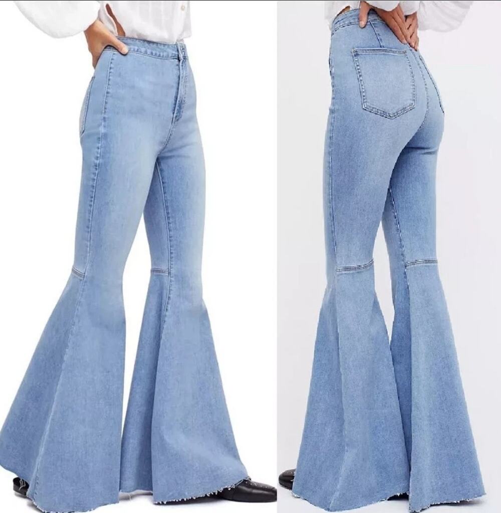 Free People We The Free Just Float On Flare High Rise Blue Denim Jeans Size 26